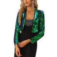 thumbnail image 1 of INSPIRE CHIC Blazer Ouvert pour Femme à Revers Cranté à Manches Longues Veste Scintillante à Paillettes Vert TP, 1 of 5