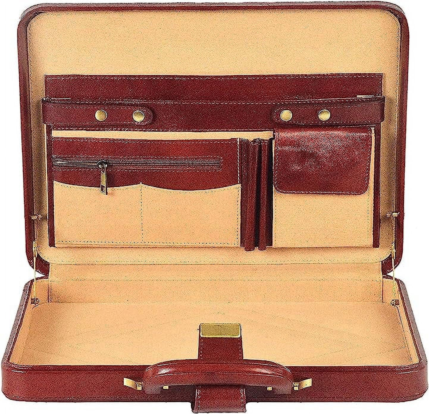 LINDSEY STREET Premium Look Genuine Leather Attache Briefcase for Mens Office Handbag 14 Inch Laptop Case