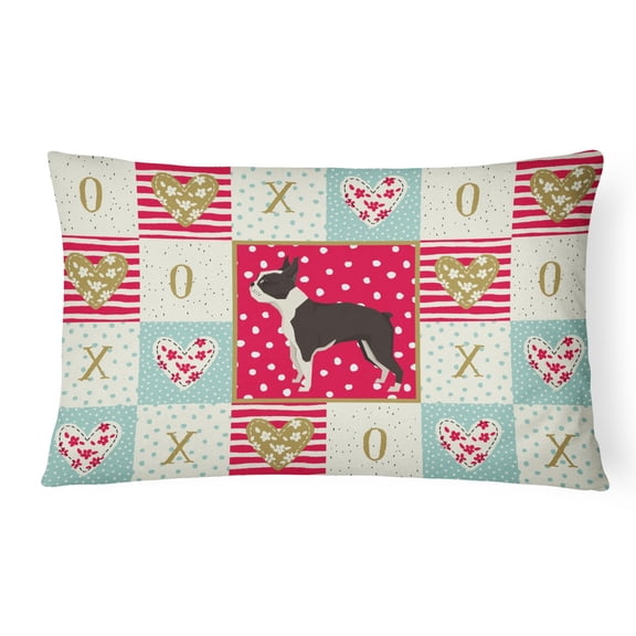 Carolines Treasures CK5915PW1216 Boston Terrier Love Canvas Fabric Decorative Pillow, 12H x16W, multicolor