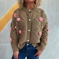 thumbnail image 5 of Women's 3D Floral Knit Cardigan, Cute Flower Button Up Long Sleeve Open Front, Soft Textured Bloom Sweater, Cozy Fall Winter Casual Wear, Stretch Comfort Top Brown M, 5 of 9
