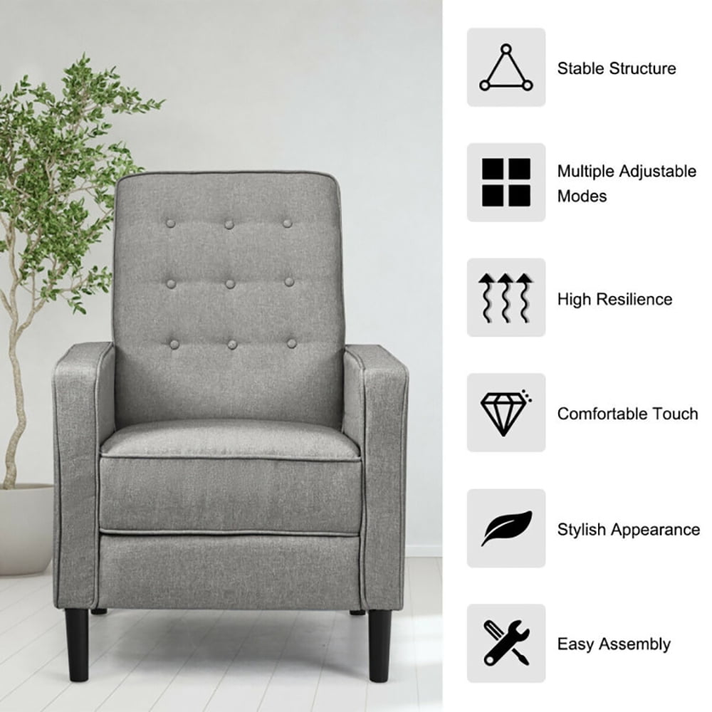 Finihen Accent Chair, Push Back Recliner Arm Chair, Mid-Century Push Back Recliner Chair, for Living Room, Office, Gray Finihen Accent Chair, Push Back Recliner Arm Chair, Mid-Century Push Back Recliner Chair, for Living Room, Office, Gray