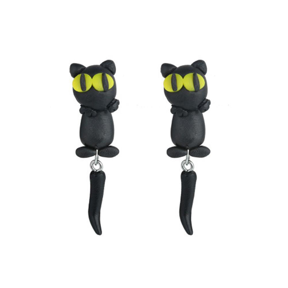 Bracet Polymer Clay Handmade Earrings Cartoon Yellow Cat Stud Earring for Girls