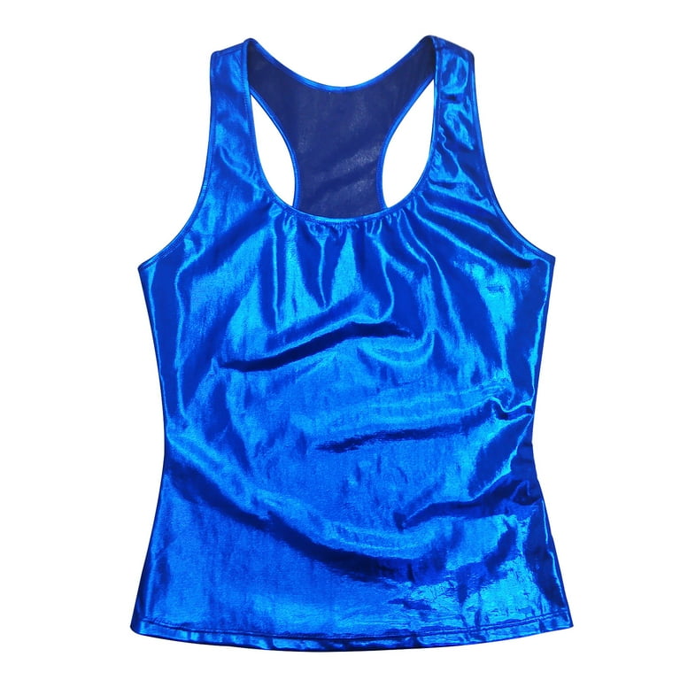 YiZYiF Womens Shiny Metallic Vest Tank Top Deep U Neck