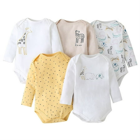 

Baby Girls Long-sleeve Bodysuit Pack of 5 cute Romper Clothes Outfits Set 3-24 Months E 9-12 Months