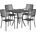thumbnail image 2 of Bowery Hill 5 Piece 36" Square Steel Flower Print Patio Dining Set in Gold, 2 of 4