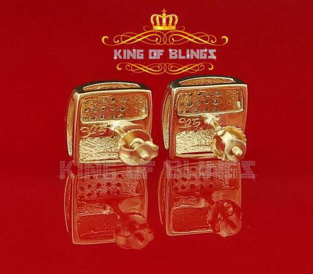 King of Bling's 0.15ct Diamond 925 Sterling Silver Yellow Stud Women's/ Men's Square Earrings