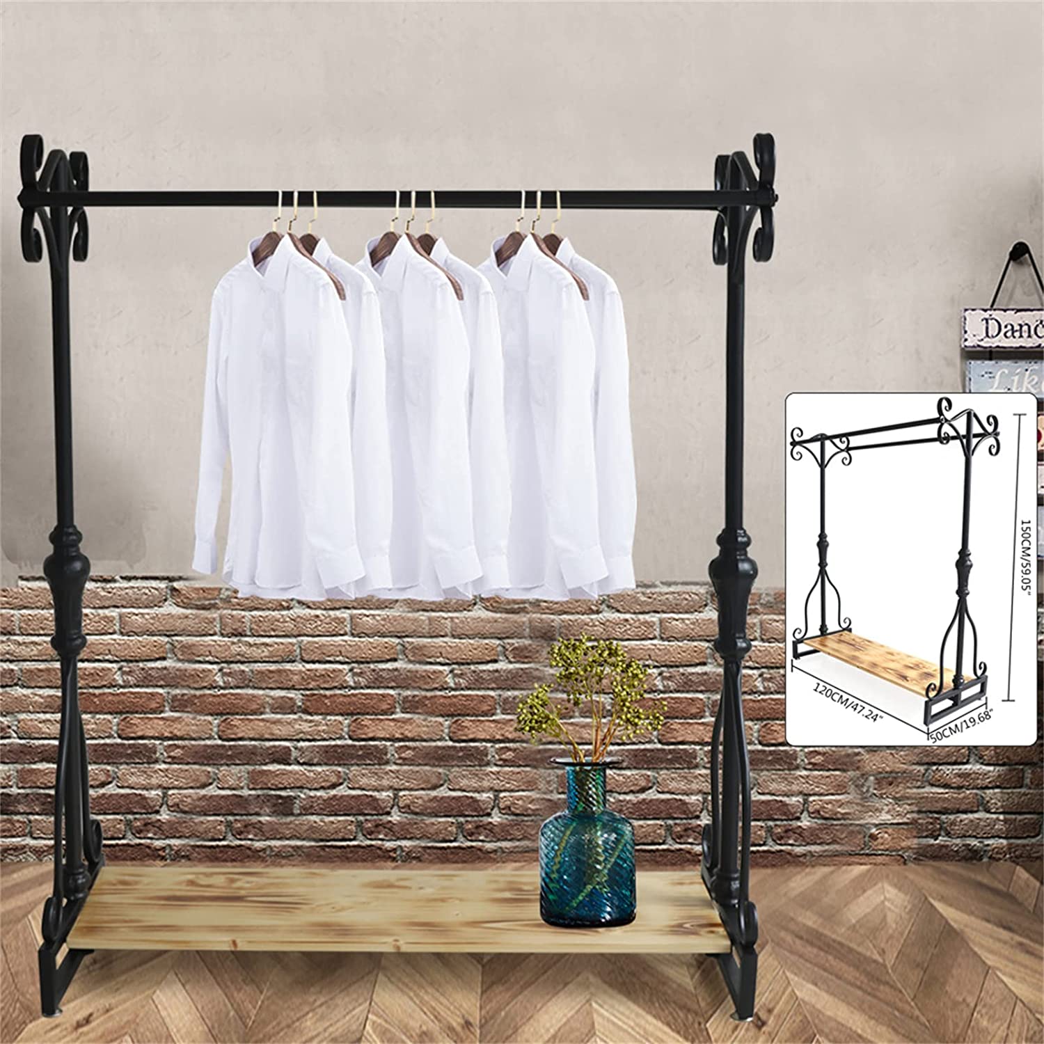 Large 1.5 m Wide Double Coat Hanging Stand Wardrobe Clothes Hanger Rack  (Black)