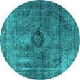 thumbnail image 1 of Ahgly Company Machine Washable Indoor Round Oriental Turquoise Blue Industrial Area Rugs, 7' Round, 1 of 4