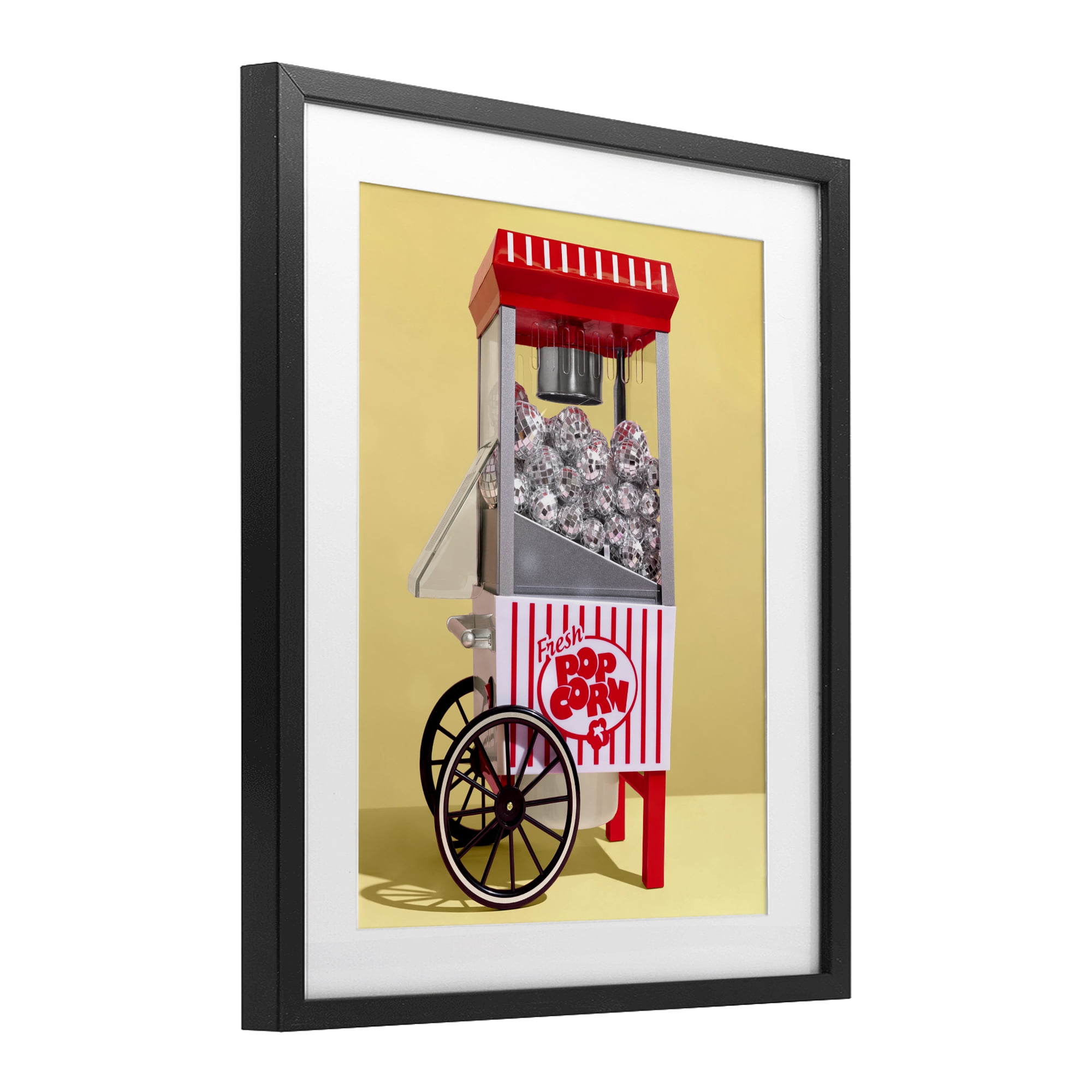 Stupell Industries Disco Popcorn over Yellow Black Framed Print Under Glass, design by LISH Creative