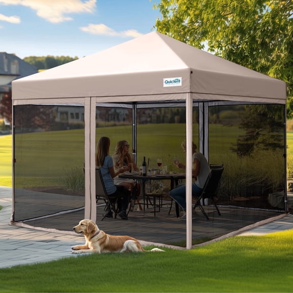 Quictent 10' x 10' Pop up Canopy with Netting, Screen House, Beige