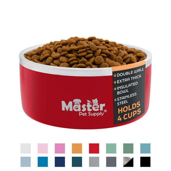 Master Pet Supply Stainless Steel Dog Bowls - 32 oz, Heavy Duty - Crimson Flame, Double Wall Extra-Thick Insulated, Non-Slip Pet Water Bowl for Dogs, Cats & Pets, Anti Rust Metal, Dish Washer Safe