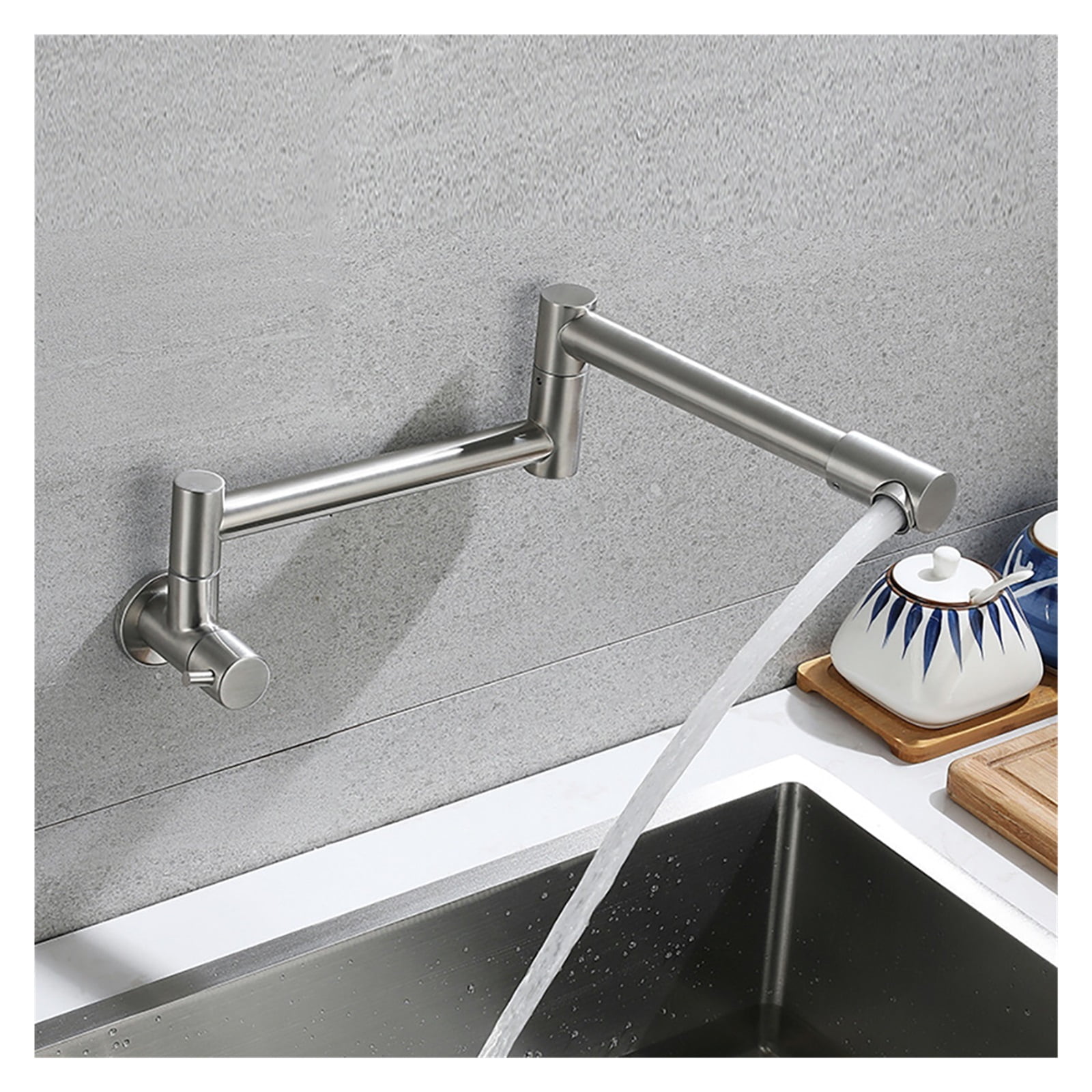 Folding Into The Wall Faucet 304 Stainless Steel Universal Rotation Faucet Kitchen Concealed Single Cold Faucet ,Bar Laundry RV Farmhouse