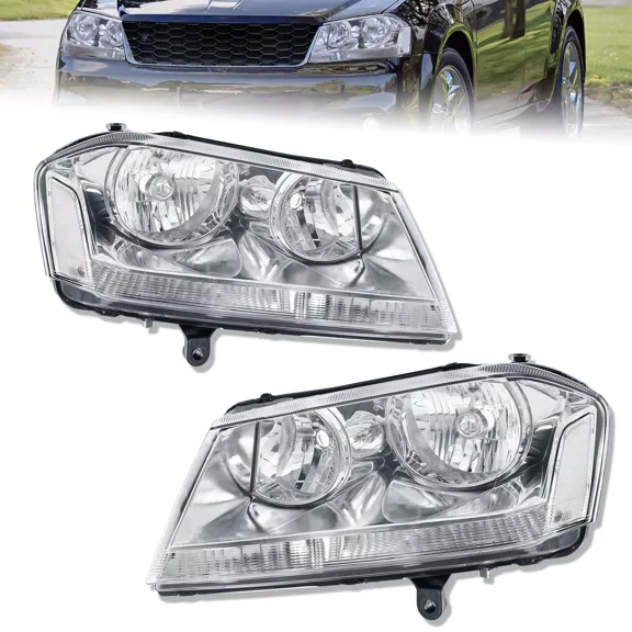 MOSTPLUS Pair Chrome Front Headlamps Headlights Assembly for 2008-2014 Dodge Avenger