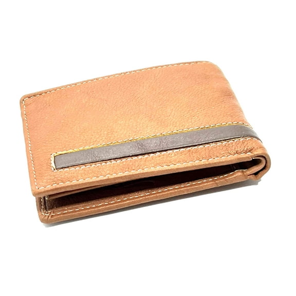 Tan RFID Blocking Premium Leather Bifold Wallet Center Flap Credit Card Business Card ID Holder