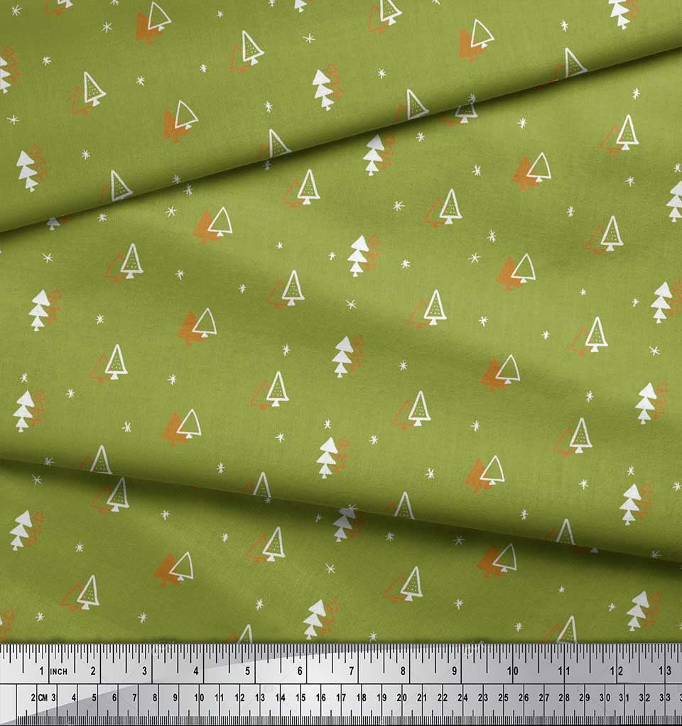 Soimoi Green Cotton Voile Fabric Tree Christmas Decor Fabric Printed Yard 42 Inch Wide