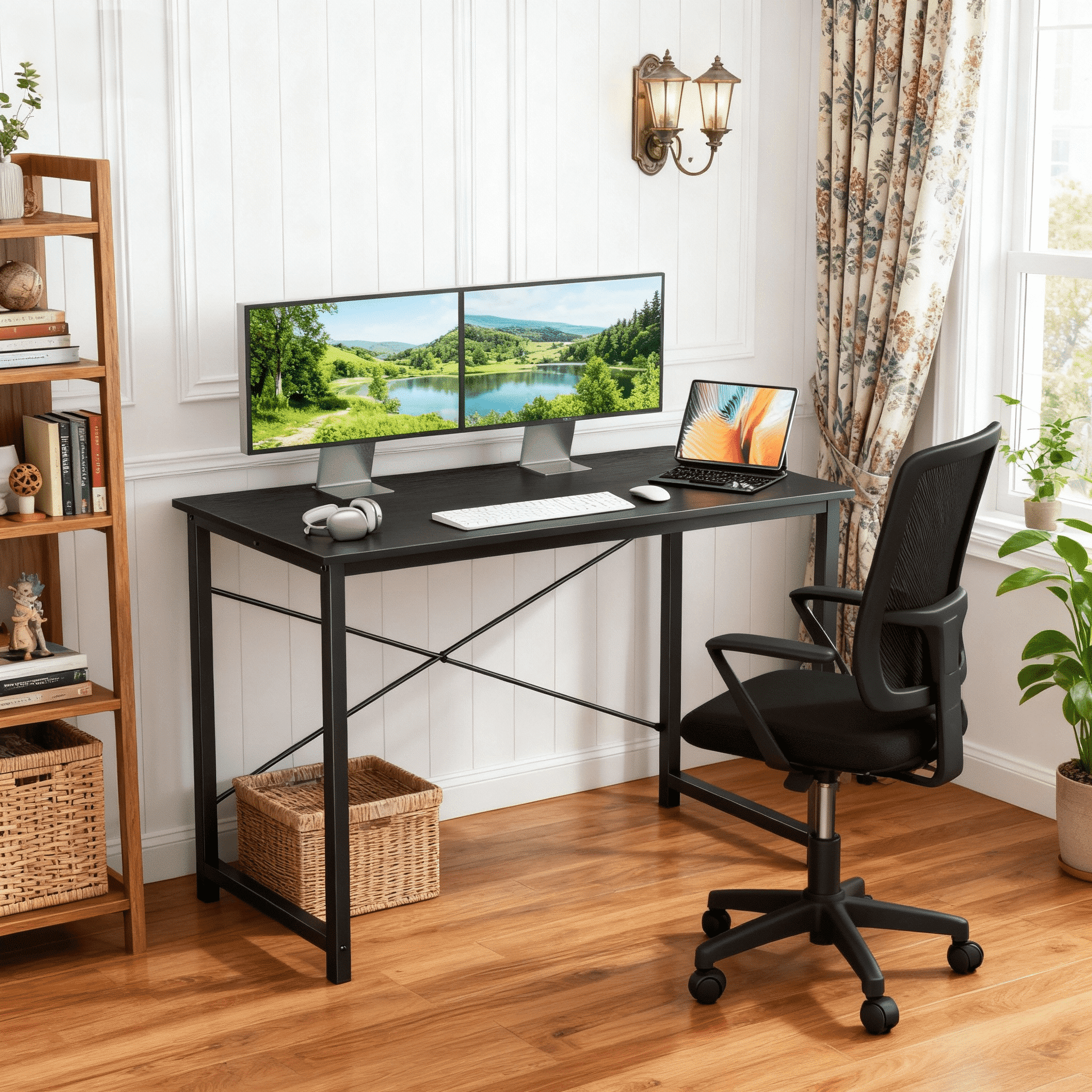CONCETTA 40in Computer Office Desk, Writing Table for Small Spaces, Modern Style Home Office Desk, Black