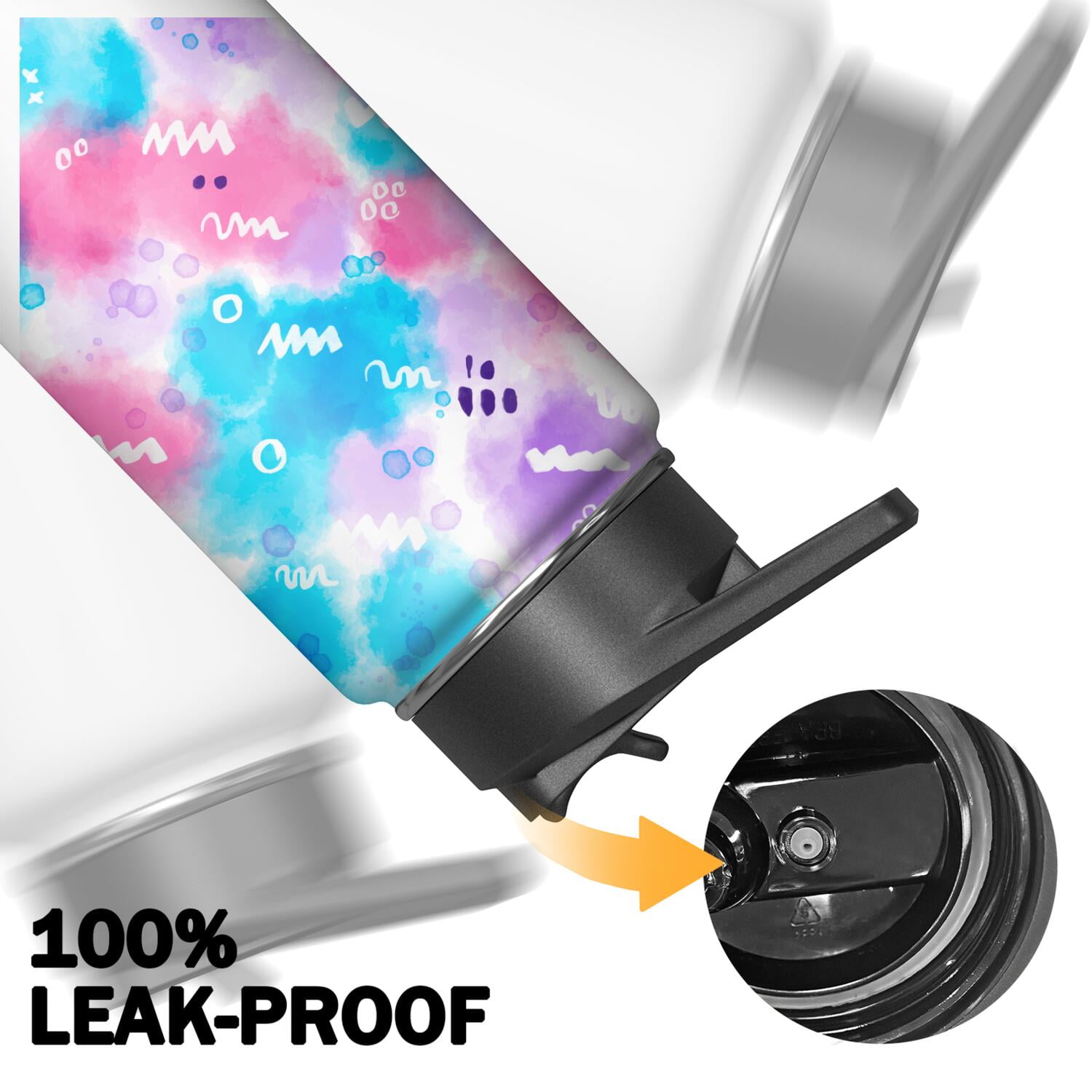 18oz Insulated Water Bottle with Straw & Cleaning Brush, Wide Mouth Stainless Steel Flask, Watercolor Splatter Painting Print