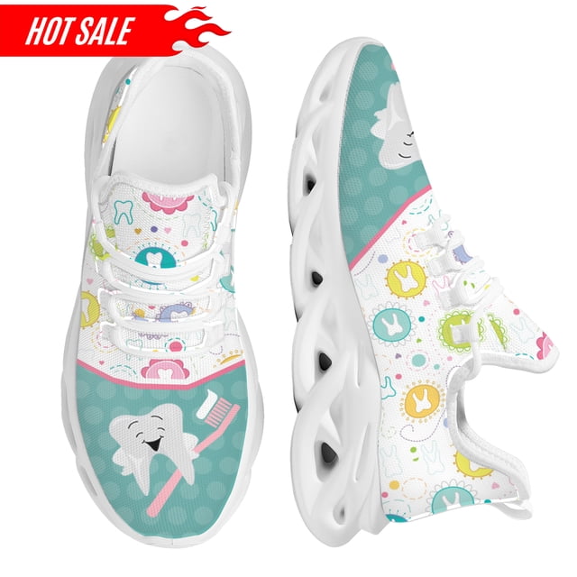 Nueva tendencia, zapatos planos para mujer con estampado de dibujos animados de dentista y dientes, zapatos casuales de malla transpirable, zapatillas para mujer