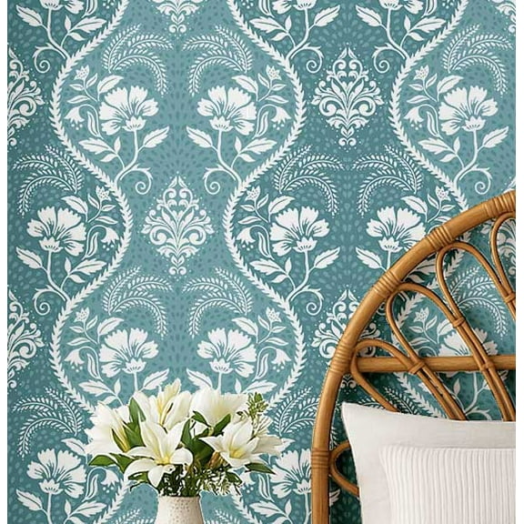 S4Sassy Floral Motif Wallpaper - Green Wall Covering, 25" X 60" Self-Adhesive Vinyl Walls Paper, Wall Wrap, Easy Diy Walls Covering For Farmhouse Bedroom, Living Room, Cabinets, Living Spaces