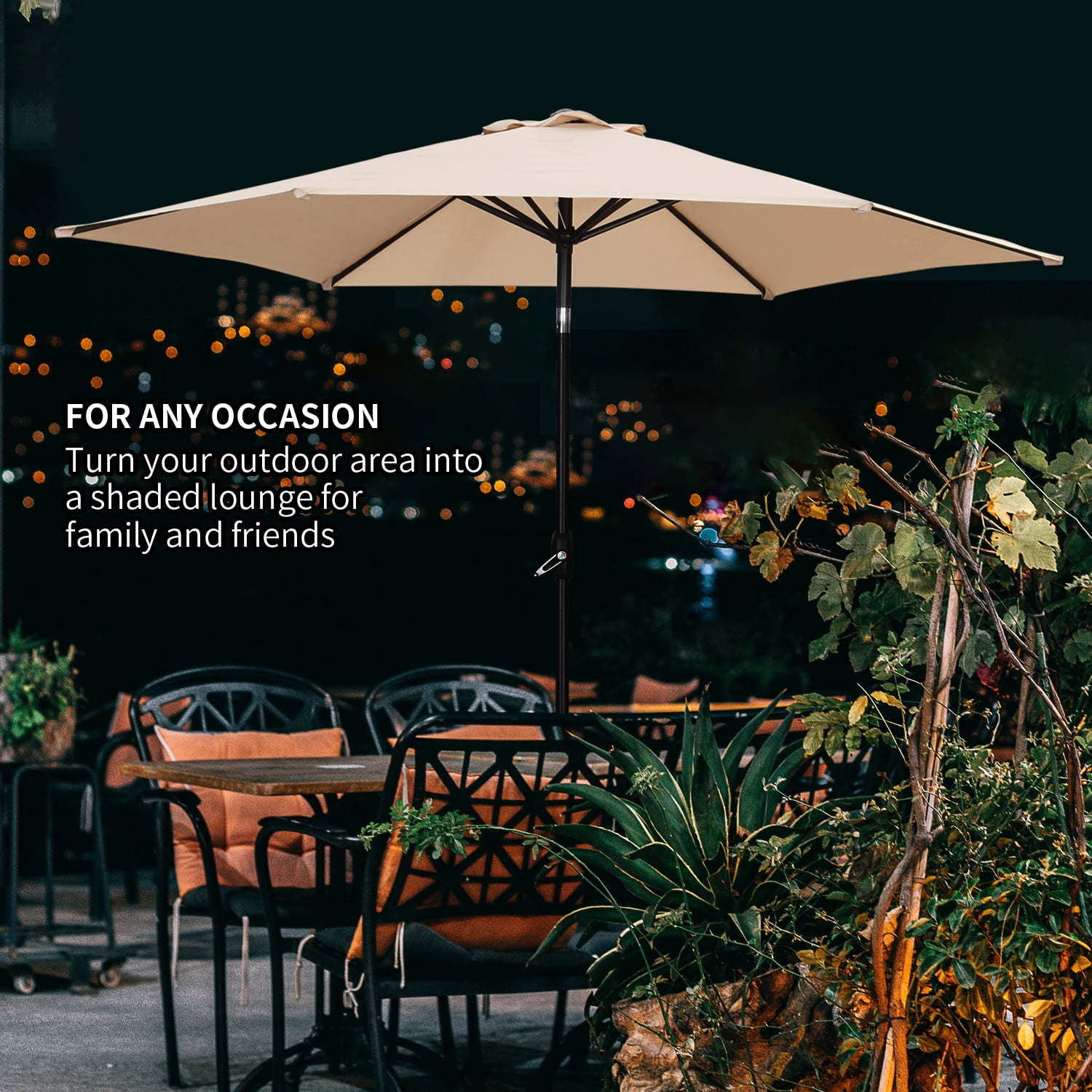 Ainfox 9ft Khaki Patio Umbrella with Push Button Tilt and Crank, Waterproof UV Sunshade Canopy