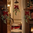 thumbnail image 4 of JJV Mistletoe Christmas Decor, Artificial Mistletoe Hanging Ornament with Velvet Bow and Red Berries for Doorway, Glitter Leaf Hanging Holiday Decoration, 4 of 7
