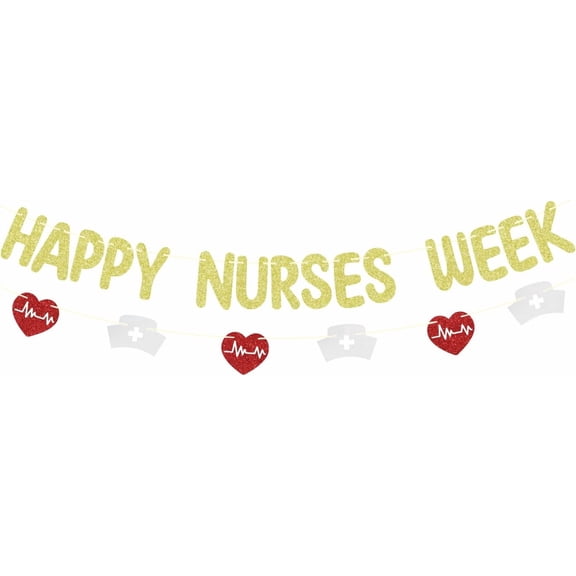 Happy Nurse Week Banner, Gold and Red Glitter Thank You Nurse We Appreciate You Banner, Happy Nurses Day Decorations