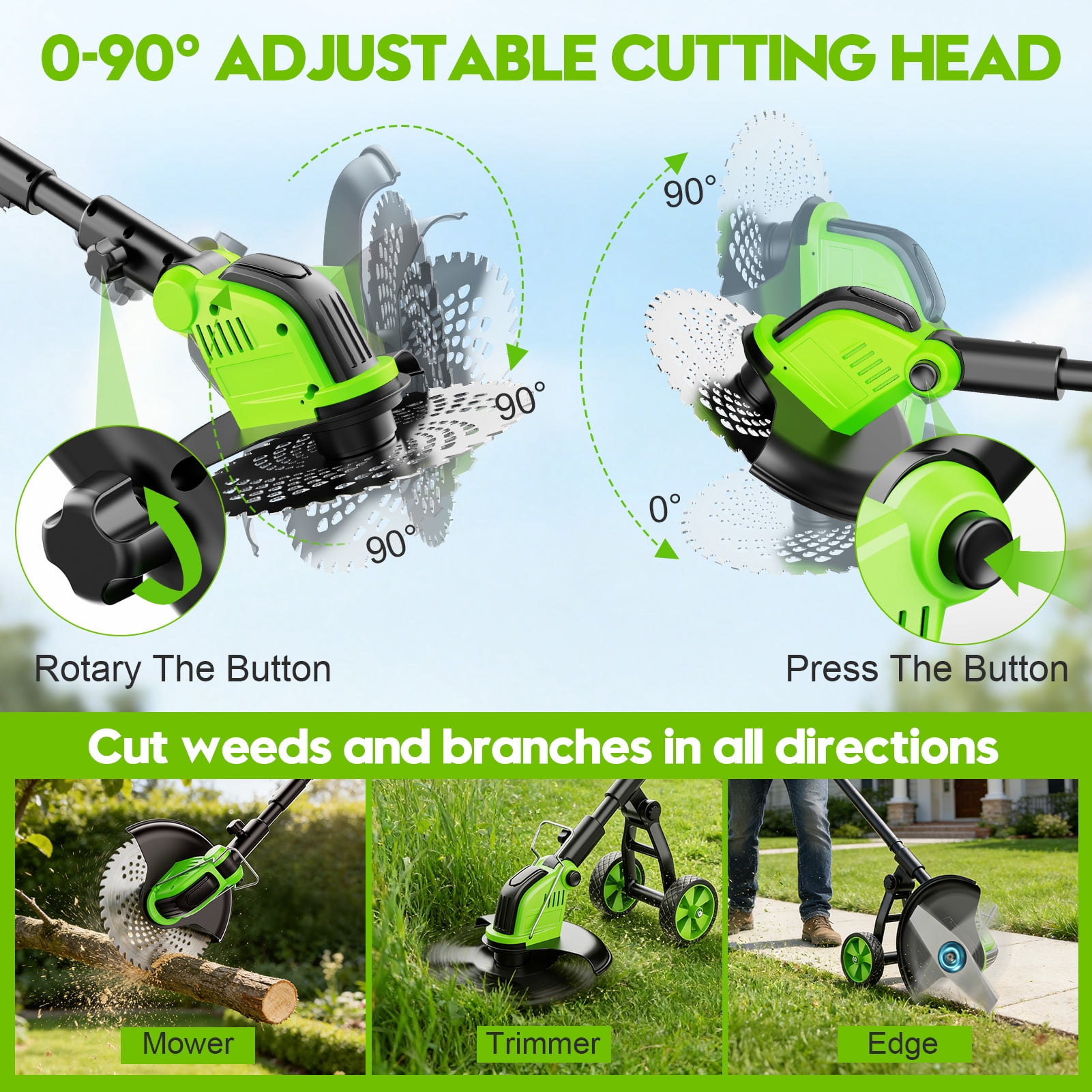 Fovendi Electric Weed Eater Battery Powered,12″Weed Wacker, 4 in 1 Grass Trimmer/Brush Cutter/Grass Edger/Weed Trimmer