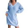 thumbnail image 4 of Casual Dress, V Neck Polyester Fiber Casual Women Dress Knit Campus Style For Holiday ANGGREK Otros, 4 of 8