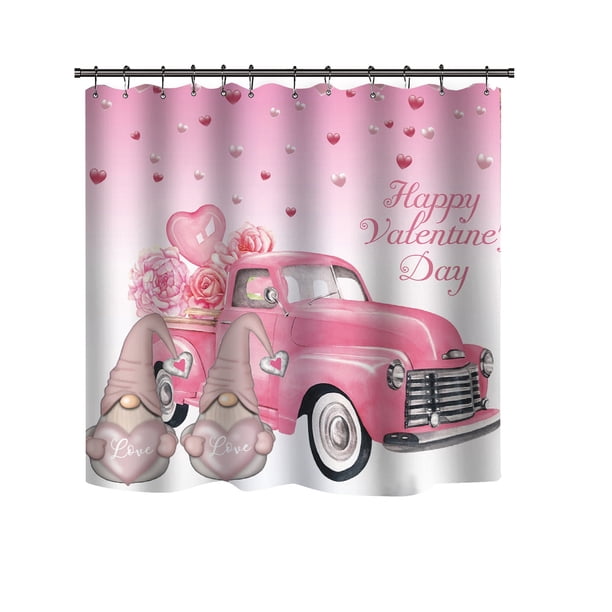 Xihbxyly Cortina de Ducha de San Valentín, Diseño de Gnomo, Tela de Poliéster con Ganchos, Secado Rápido, Lavable a Máquina, Fácil Instalación, Decoración de Baño, Uso Doméstico y Hotelero, 150 X 180