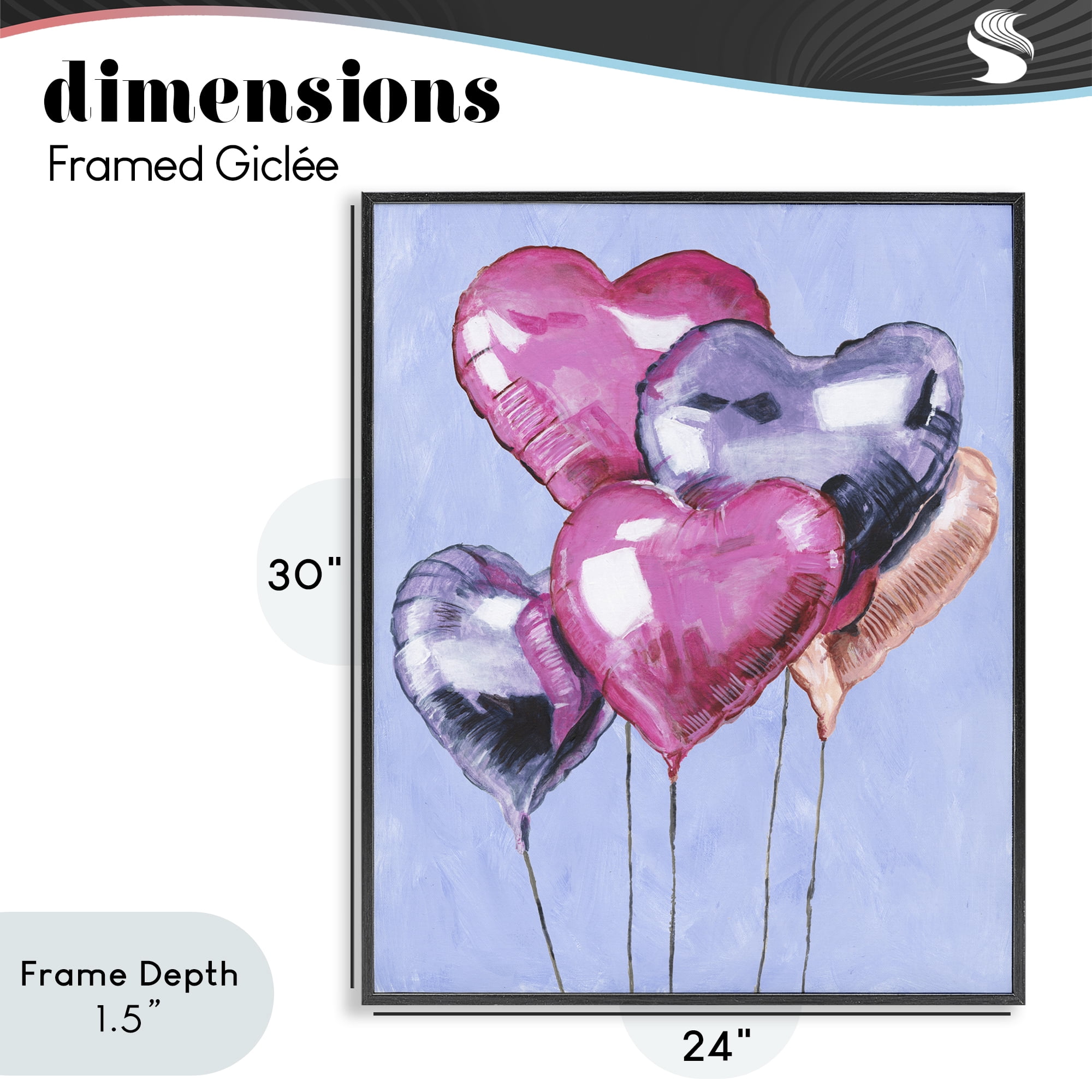 Stupell Industries Heart Balloons Celebration Black Framed Giclee Art, design by Michael Willett