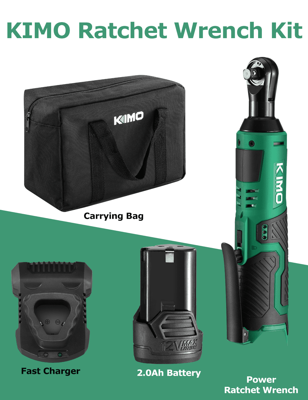 230 RPM Ratchet w//Variable Speed Trigger 3//8 12V Power Ratchet Tool Kit w// 2x 1500mAh Lithium-Ion Batteries 60-Min Fast Charge Portable Power Wrench Tool Kit Cordless Electric Ratchet Wrench Set
