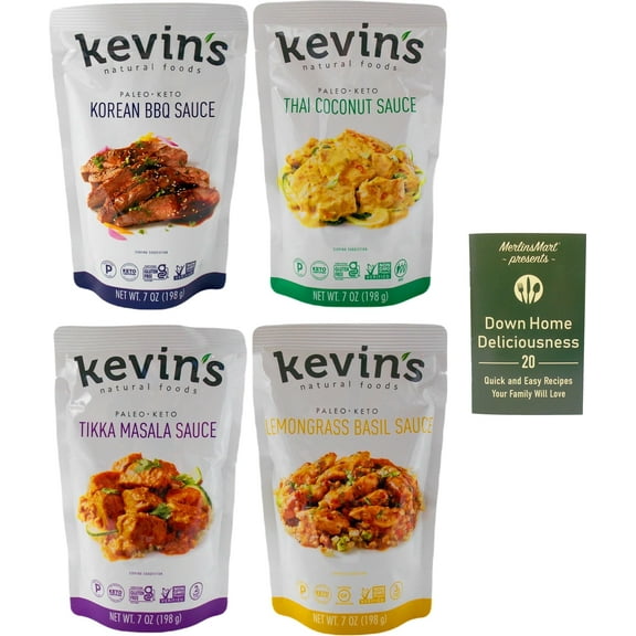 Kevin's Natural Foods Paleo Keto Sauce 4 Flavors - (1) Each: Korean BBQ, Thai Coconut, Lemongrass Basil, Tikka Masala (7 Ounces)   MerlinsMart Zine