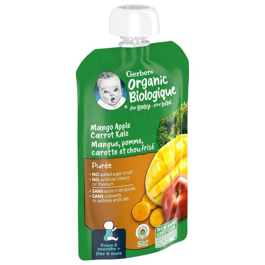 GERBER Organic Purée, Mango Apple Carrot Kale, Baby Food, 128 mL