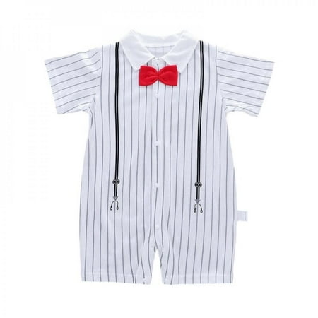 

Jandel Summer Infant Baby Boy Rompers Newborn Boys Short Sleeve Pattern Print Patchwork Gentleman Bow Tie Clothes Casual Jumpsuit