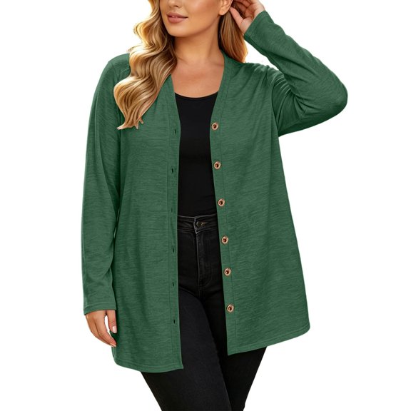 Fewfanhot Women's Clothing Trendy Open Front Crewneck Button Down Long Sleeve Lightweight Cardigans