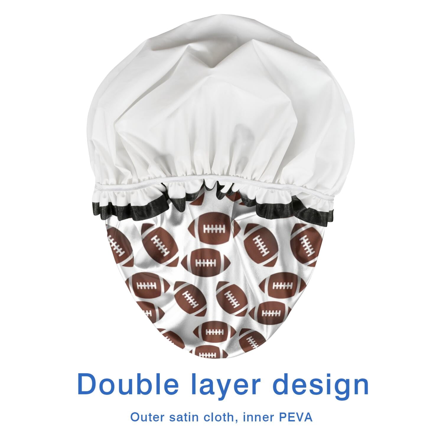 Shower Caps,Brown Footballs Repeat Pattern Waterproof Shower Cap for Women 4 Pieces,Double Reusable Hair Cover for Shower PEVA Elastic Stretch Hem