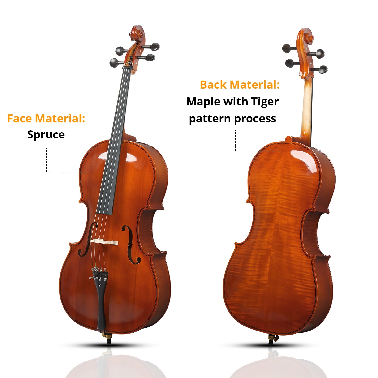 Vasitelan Full-Size Cello, Beginner Cello 4/4, Acoustic Cello Kit With Portable Bag, Bow, Bridge, Rosin, Adults & Kids String Musical Instruments (Natural
