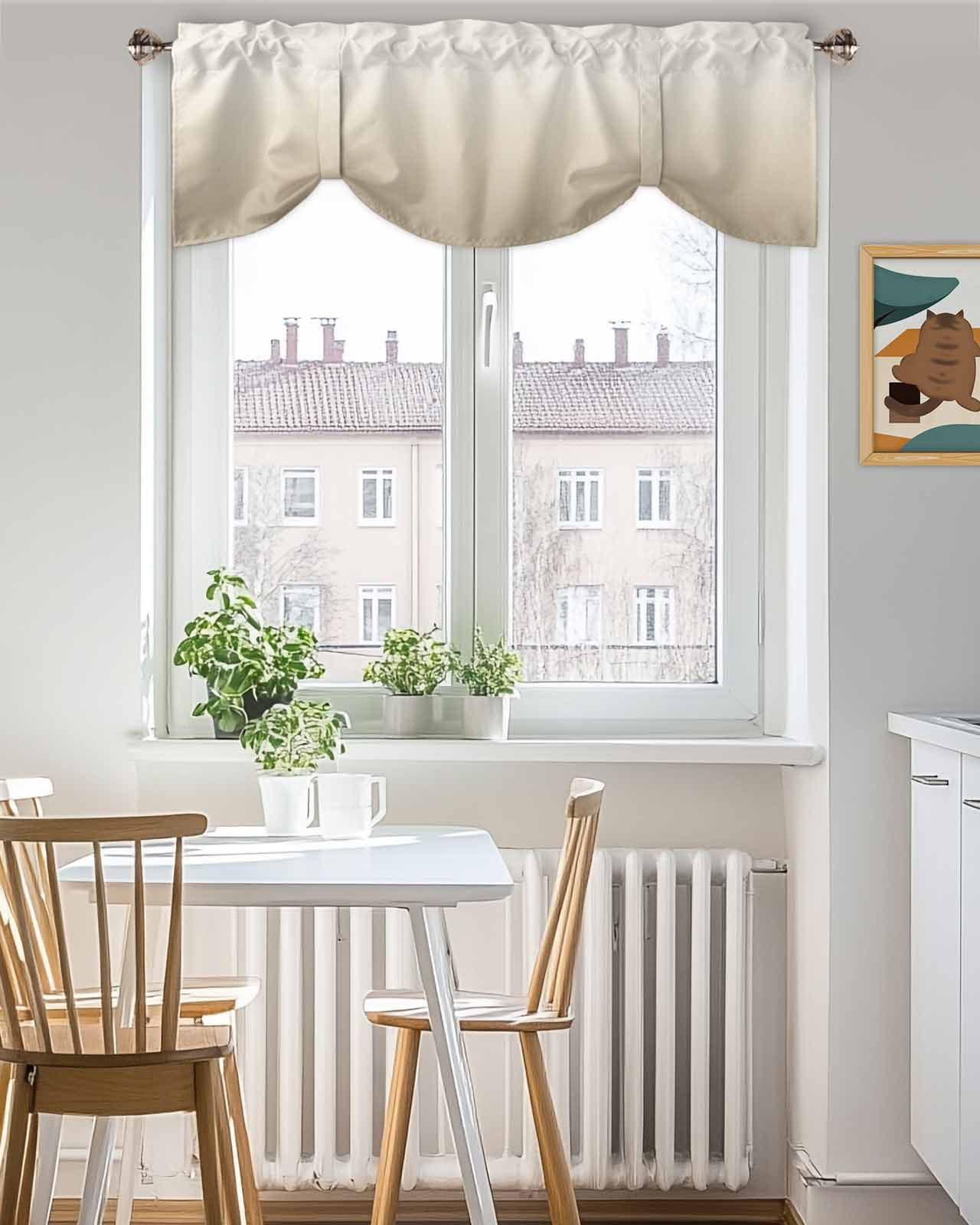 Beige Brown Tie Up Valances Curtain, Adjustable Kitchen Gradient Solid Color Ombre Modern Art Valances for Windows Decor, Rod Pocket Short Curtains Set for Bedroom/Bathroom, 60"x18"