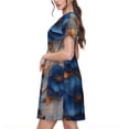 thumbnail image 2 of Easygdp Elegant Blue Gold Blooms para Vestido Transpirable de Mujer, Vestido Suelto de Manga Corta con Pliegues y Bolsillos para el Verano, 2 of 6