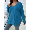 thumbnail image 4 of Women'S Plus Size Casual Knitted V-Neck Long Sleeve Sweater Blue 5XL, 4 of 6