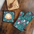 thumbnail image 5 of Dark Teal Christmas Village Pattern Kitchen Oven Mitt and Pot Holder Sets 2 Pcs for Baking, Cooking and Grilling, Heat Resistant Up To 392 °F, 5 of 7