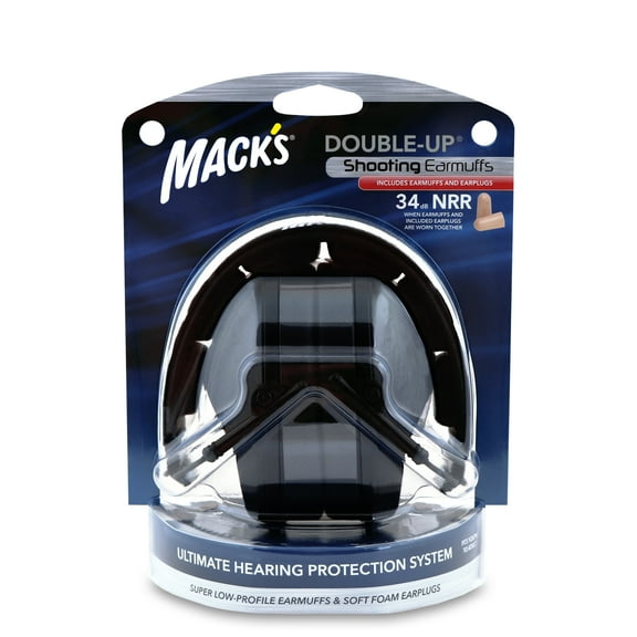 Mack's Double-Up Shooting Earmuffs - Black Shooters Ear Muffs and Soft Foam Ear Plugs for Hunting, Tactical, Target, Skeet and Trap Shooting