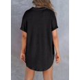 thumbnail image 3 of Top elegante para mujer, cuello en V, tejido gofrado con botones Henley Black, 3 of 6