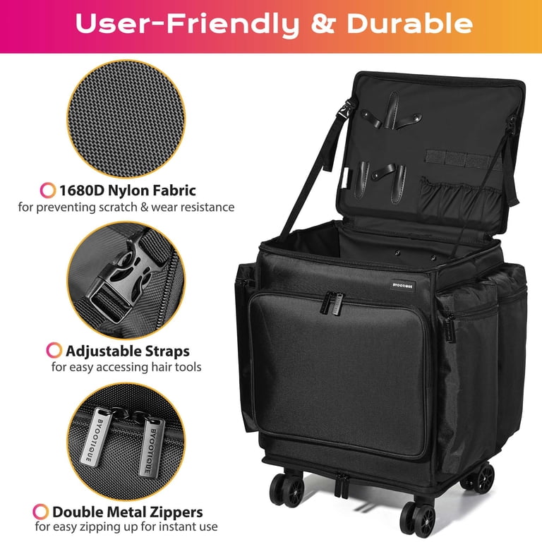 Byootique Portable Barber Station, Rolling Hair Stylist Train Case