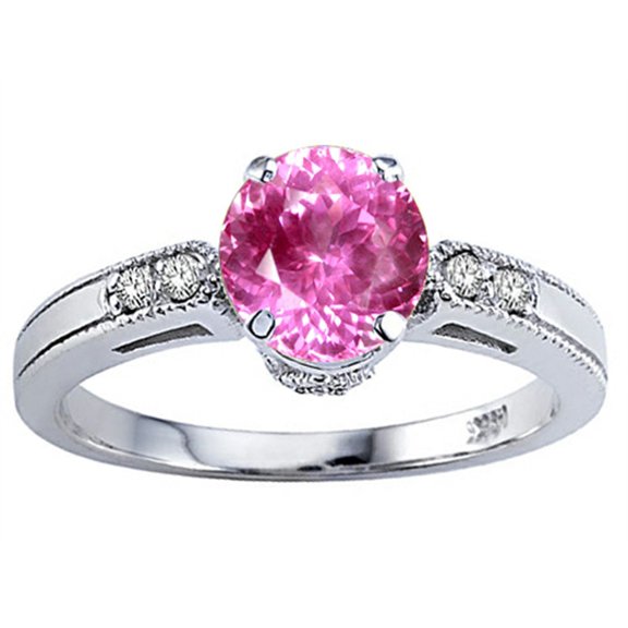 Tommaso Design� Round 7mm Created Pink Sapphire Engagement Ring
