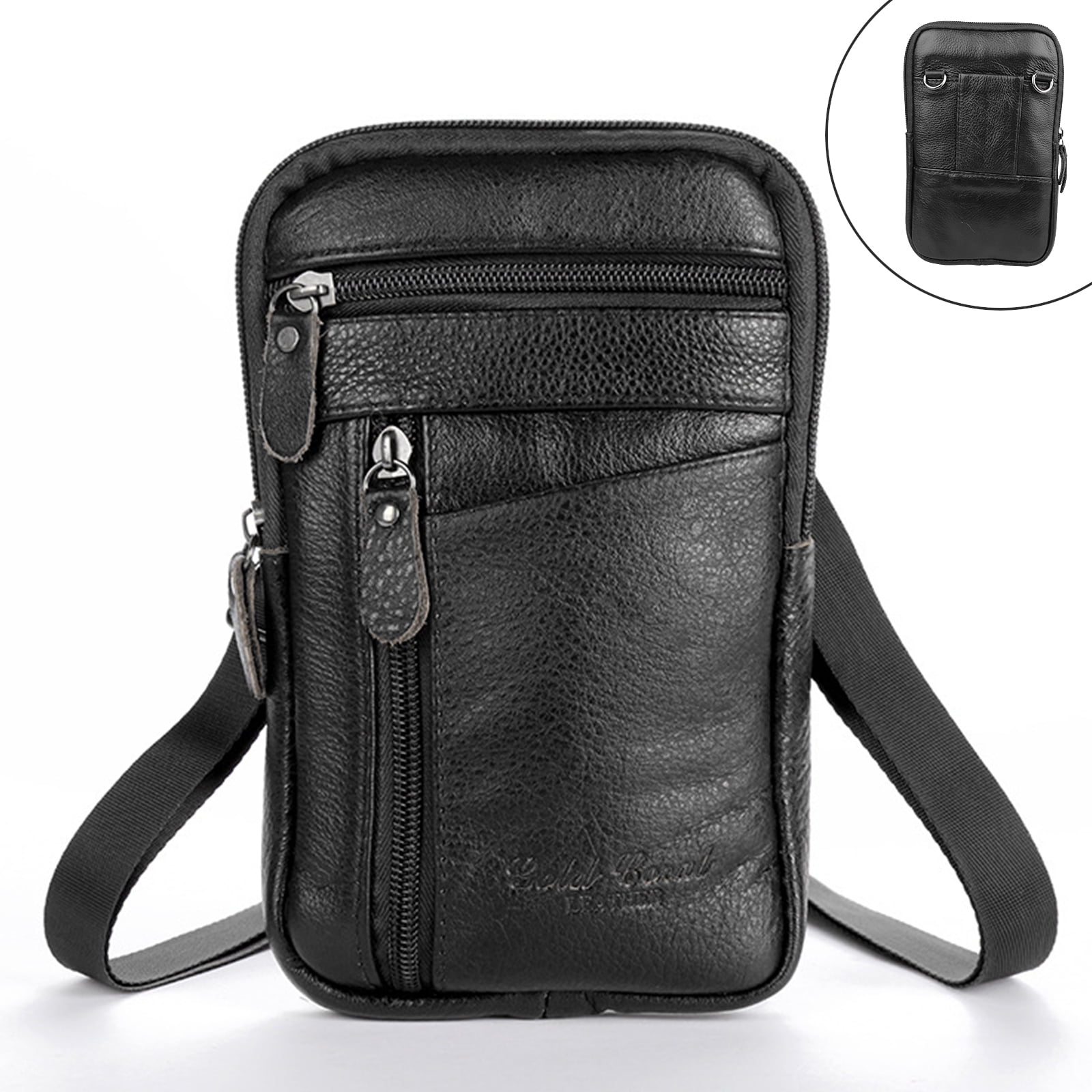 Small Black Hip bag Zip Pocket-Purse-Cross body-long strap-Phone-cash-tickets 