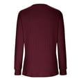 thumbnail image 5 of WREESH Womens Fashion T-Shirts V Neck Solid Color Pullover Regular Fit Button Henley Long Sleeve Tops Button Casual T-Shirt Top Blouse Wine, 5 of 6