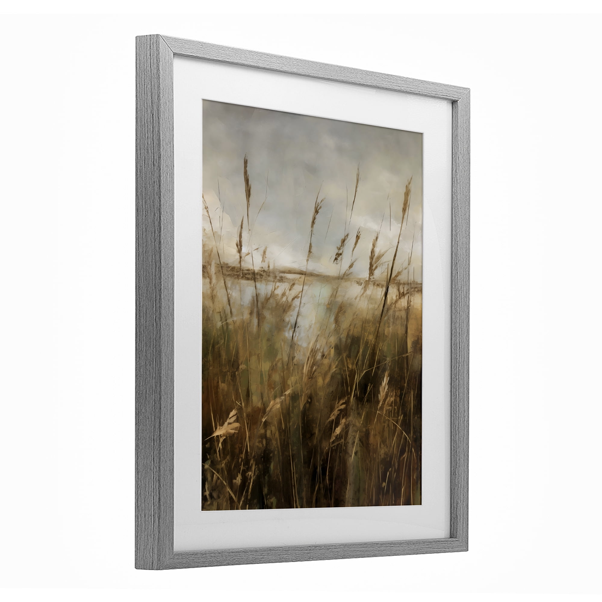 Stupell Industries Tall Grass Beside Quiet Lake Gray Framed Print Under Glass, design by Creative Studio