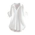 thumbnail image 4 of ZHENHONG T Shirts for Women,Plain Half Rolled Sleeve Chiffon Shirts V Neck Drop Shoulder Loose Tops,White Women Blouses, 4 of 7