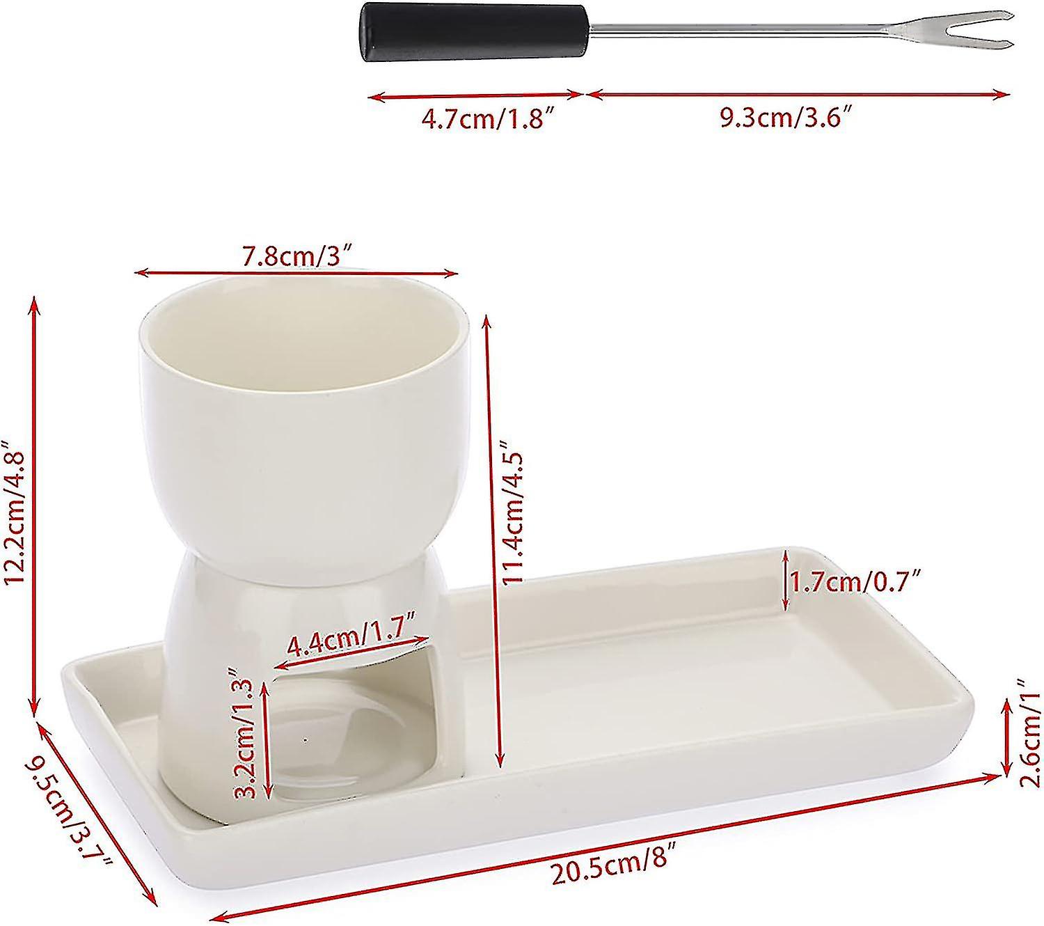 Pot à Fondue En Porcelaine Avec Bougie Chauffe-plat - Multifonction Pour Chocolat, Fromage, Beurre - Blanc